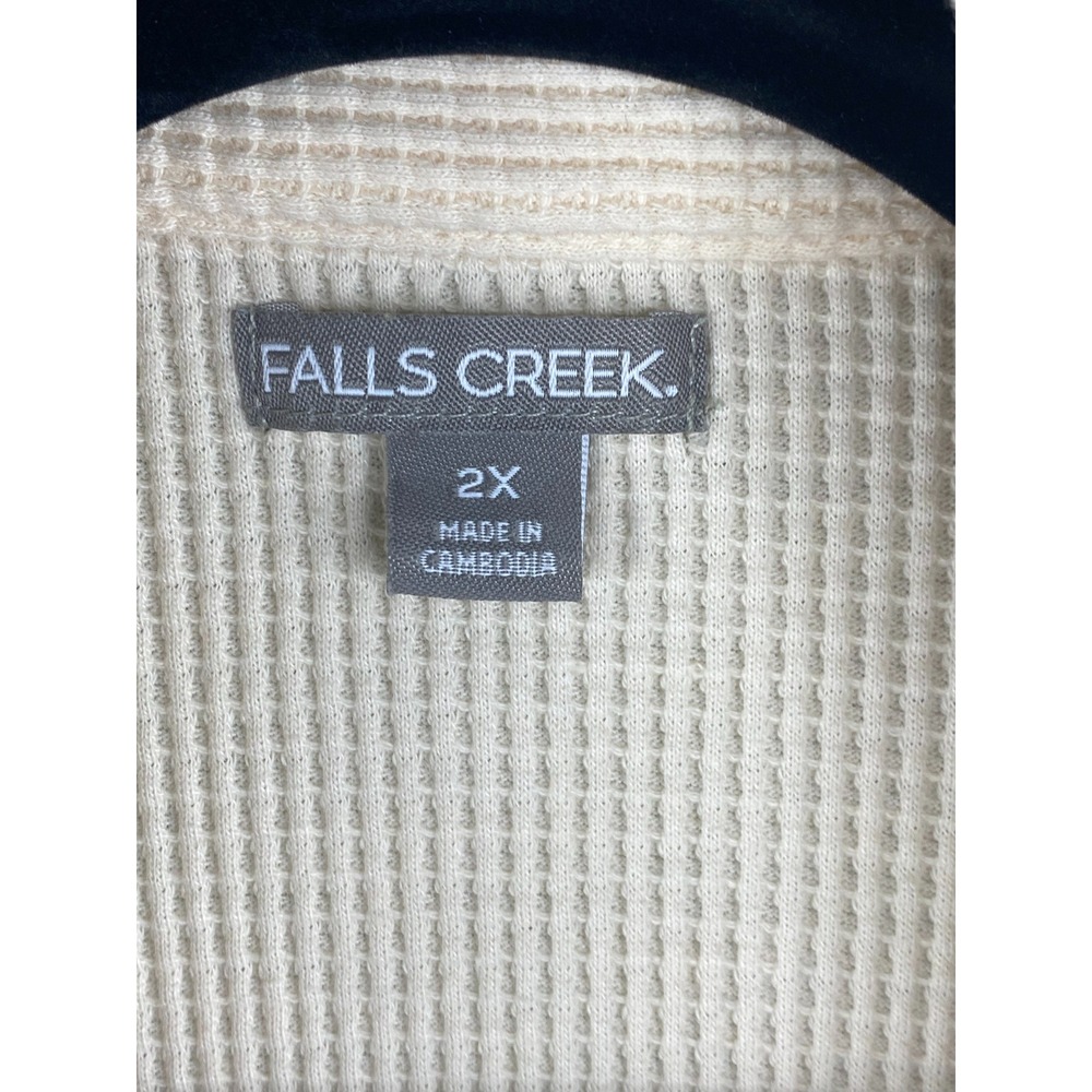 Falls Creek Women Shirt 2X Waffle Knit Button Down Cream Thermal Shacket Pockets - Picture 3 of 10